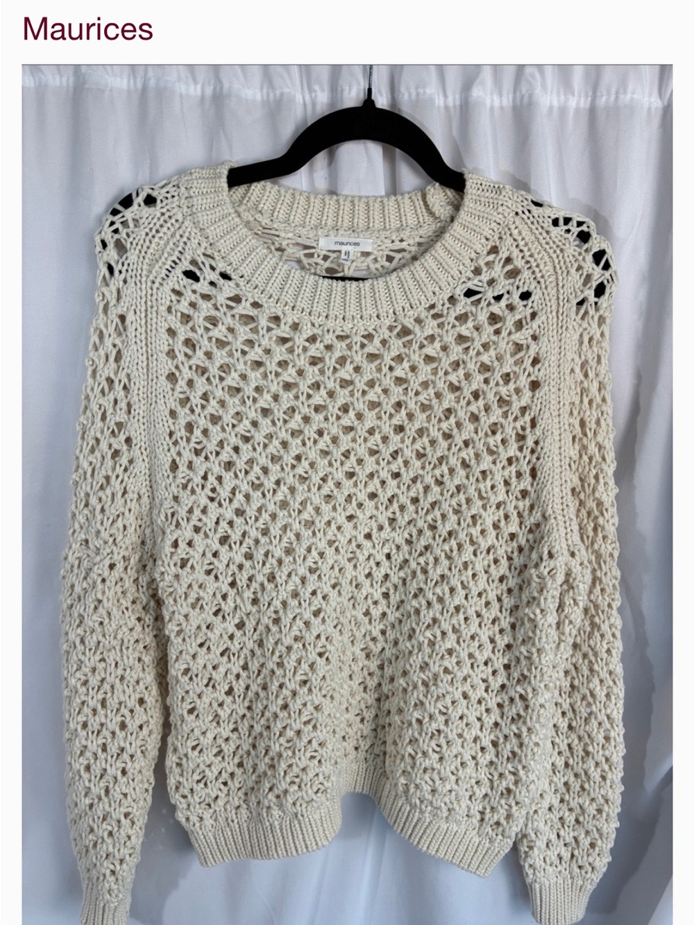 Medium - Maurices Cream Open-Weave Crewneck Sweater